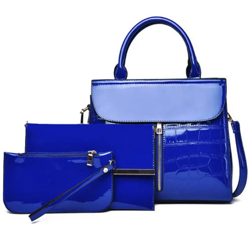 

3Pcs Luxury Patent Leather Handbags Women Bags Designer Brand Famous Tote+Female Shoulder Crossbody Bags+Clutch Purse Bag Sets