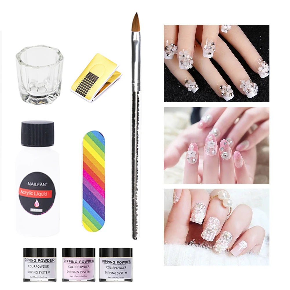 Nail Acrylic Powder and Monomer Kit Manicure Set Includes Glass Cup Carving Pen Nail Art DIY Set for Girls Women