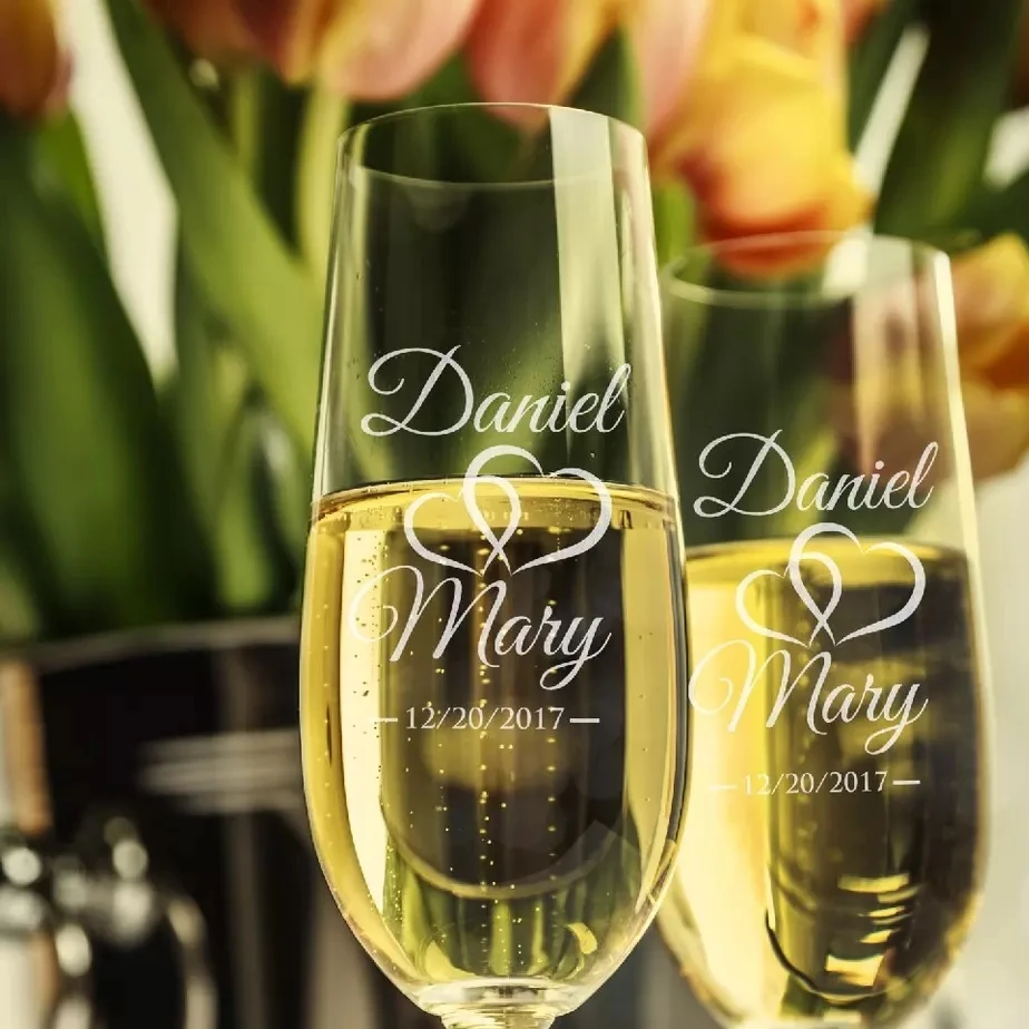 

Personalized Wedding Glasses with Gift Box Champagne Flutes Crystalline Party Drinking Glass Engrave Copas De Cristal H1188