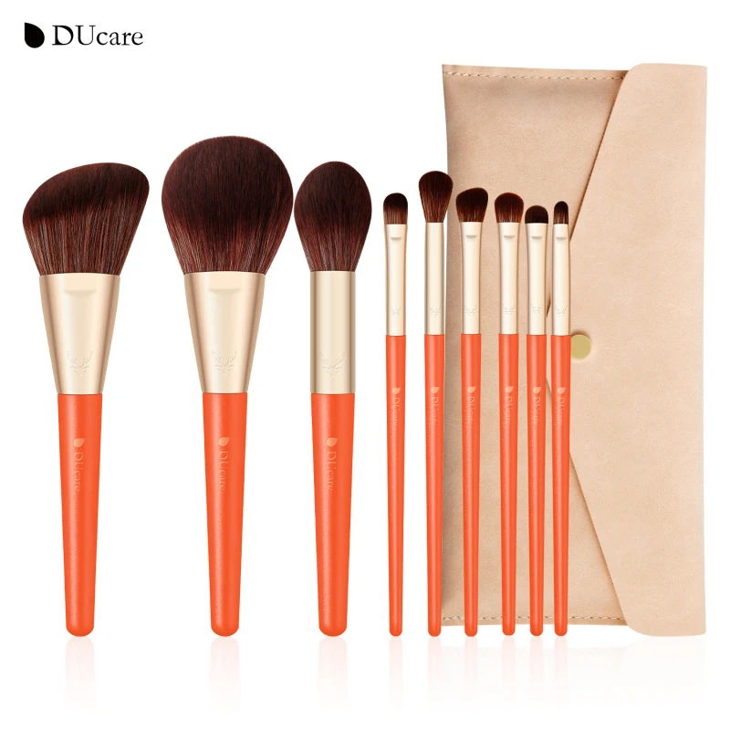 

DUcare Orange Makeup Brushes Set 9Pcs Face Eye Shadow Foundation Powder Eyeliner Eyelash Lip Make Up Brush Beauty Tool with Bag