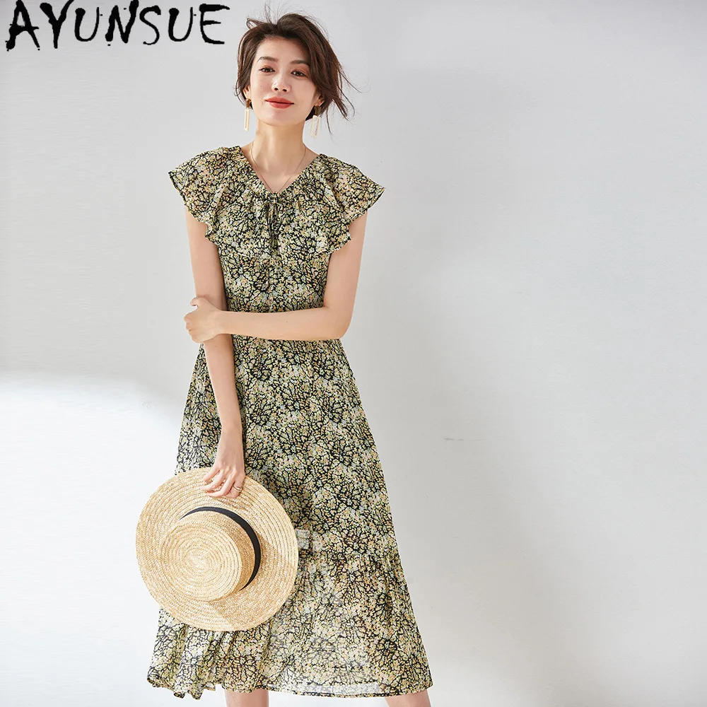 AYUNSUE Woman Bohemian Summer Dress 2021 Elegant Floral Party Dresses for Women Midi Korean Fashion Sundress Vestido De Mujer