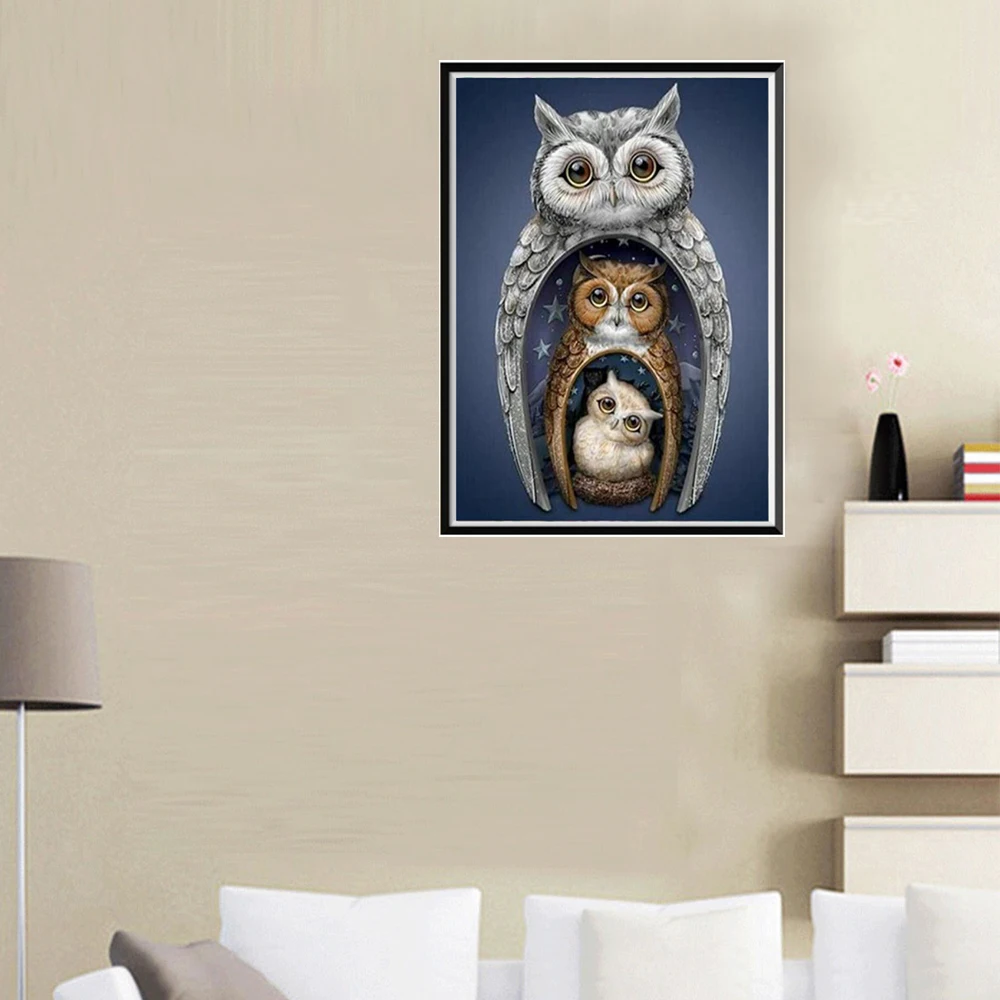 WUJIE Совы полная круглая Алмазная картина Сделай Сам Вышивка крестиком картины