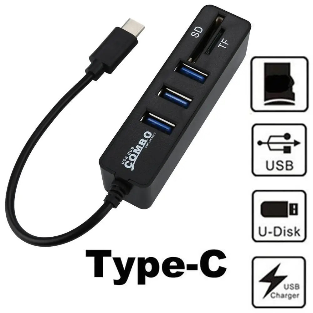 

5 in 1 Type-C OTG USB 2.0 Hub Splitter 3 Ports SD TF Card Reader C HUB Type C HUB To USB 2.0 Ethernet Adapter USB C