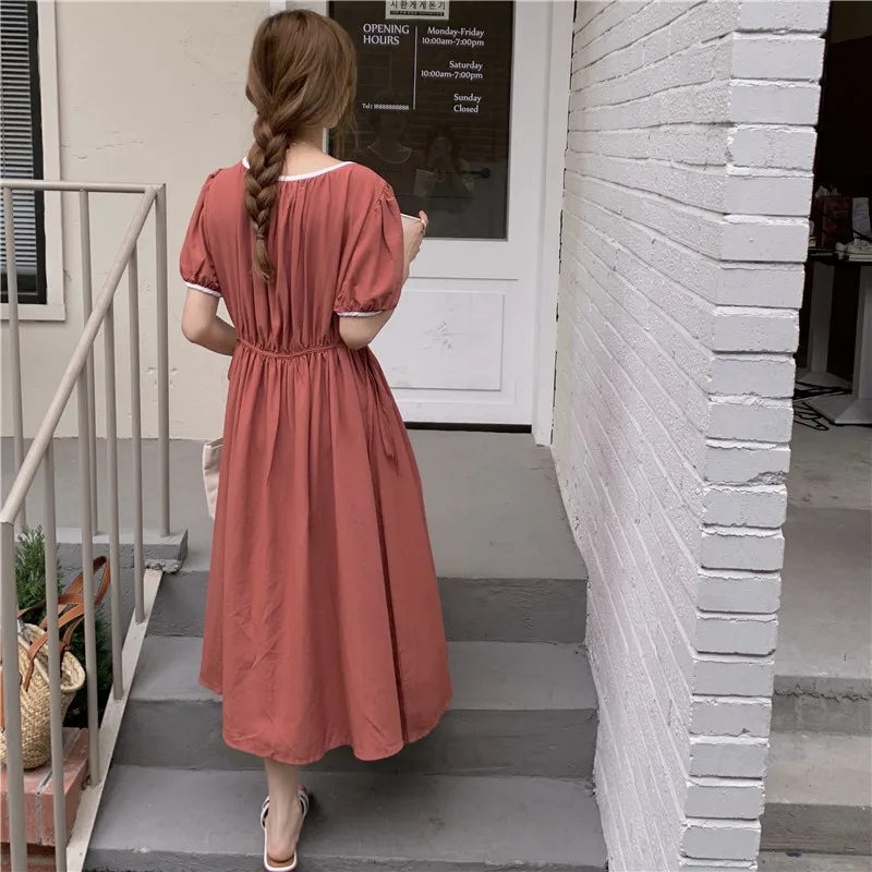 

COIGARSAM French Style Solid Women dress New Summer Panelled Dresses Red Green 9719