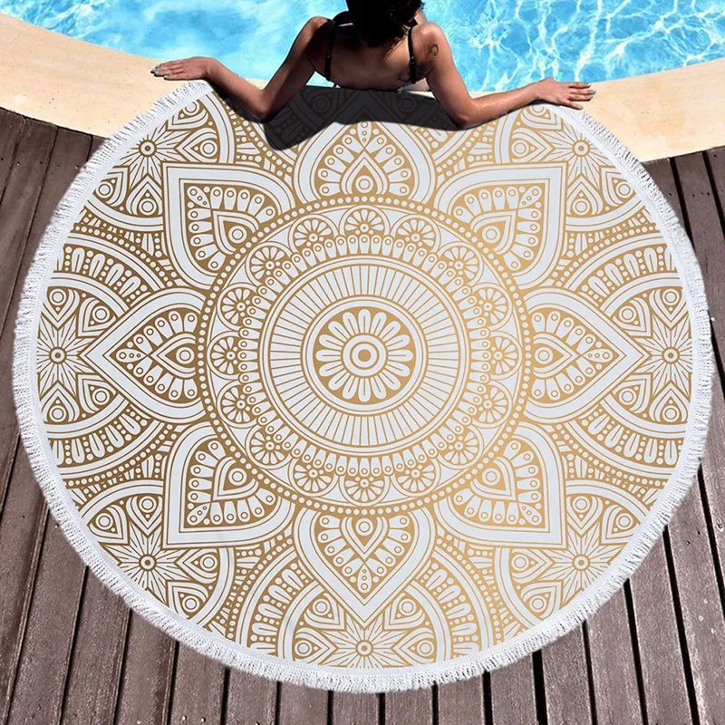 

Round Microfiber Mandala Beach Towel Indian Hippie Boho Beach Towel with Tassels Oversized Wrap Blanket Travel Tapestry