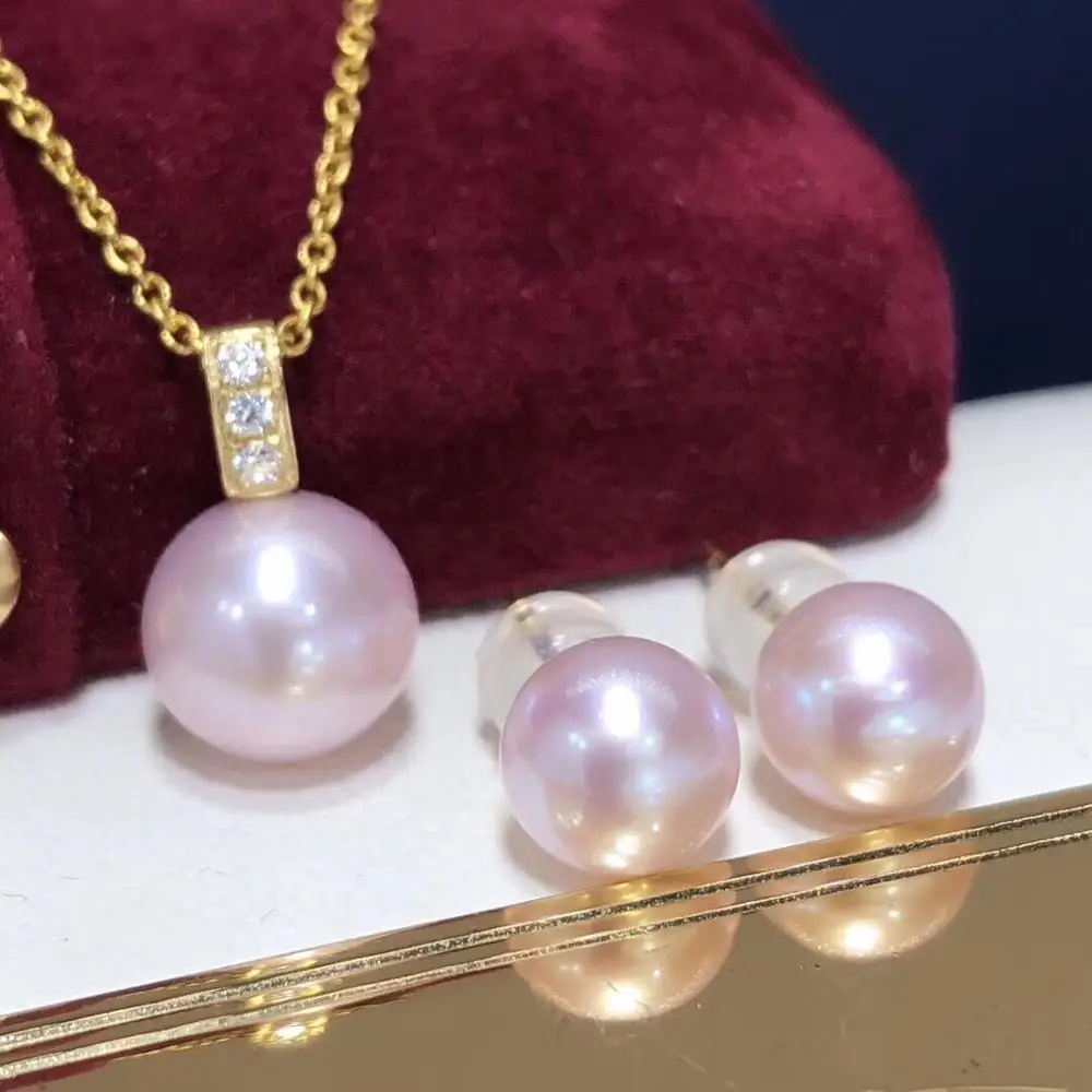 Ювелирные украшения из 18-ти кратного желтого золота натуральный пресноводный