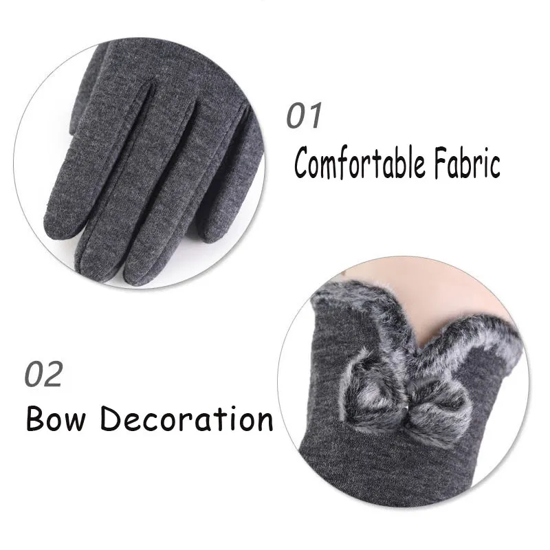 Модные зимние перчатки с бантиком Guantes милые плюшевые для девушек кашемировые