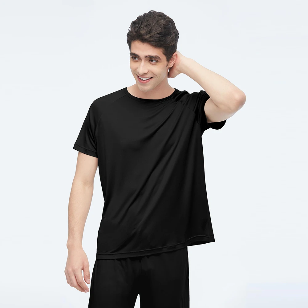 LILYSILK Silk Knit Loungewear Set For Men Short Sleeve Round Collar Tee and Shorts Casual Home Cothing Free Shipping