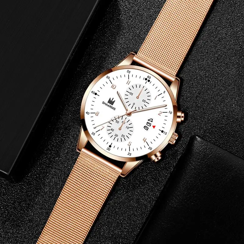 SHAARMS Mesh Band серебряные часы из нержавеющей стали аналоговые кварцевые наручные с