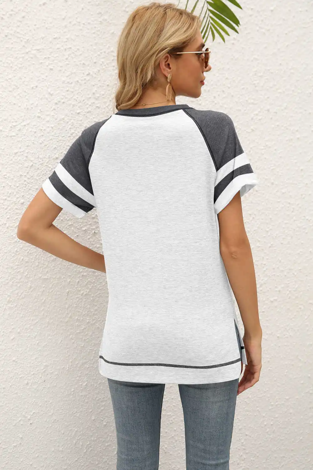 

Women's color matching cross loose top short sleeve casual T-shirt