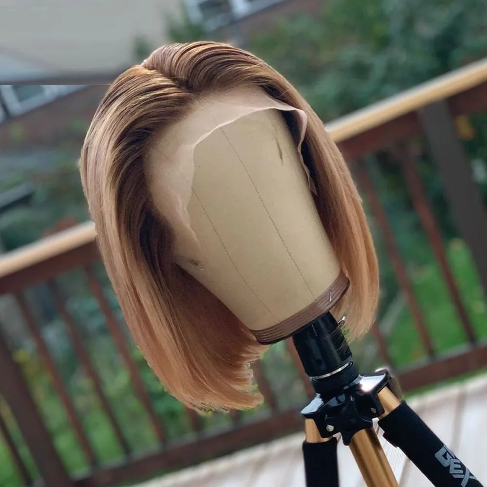 Парик из человеческих волос с Омбре короткий парик коричневым медом светлые