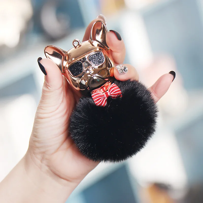 Пушистый кролик меховой шар фотопомпон брелок для ключей с животными собакой