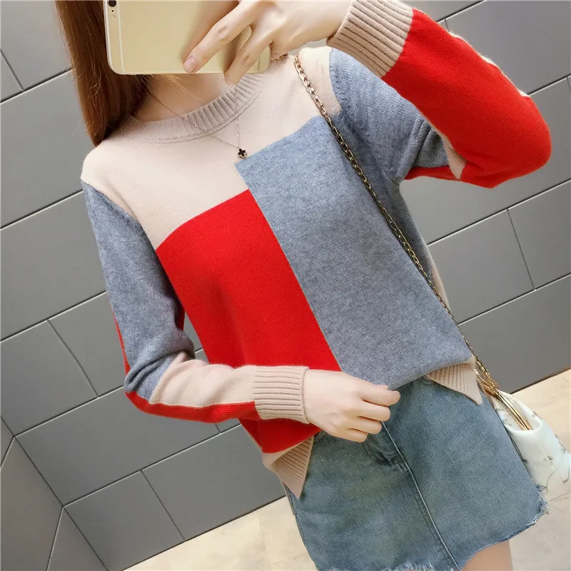 Neploe Color Patchwork Fashion Girl Sueter Mujer Plus Size Knitted Panelled Women Sweaters 2021 Autumn Winter New Pullover 69043 | Женская