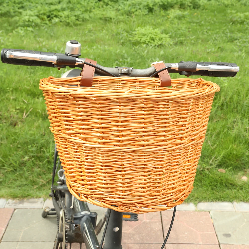 

Retro Rattan Bike Front Basket Practical Multi-functional Durable Bicycle Scooter Handlebar Cargo Storage Container