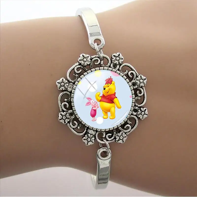 

Disney Cute Naughty Winnie The Pooh Cartoon Glass Dome Round Lace Bracelet Bracelet Charm Bracelet Jewelry for Girl Women FYD666