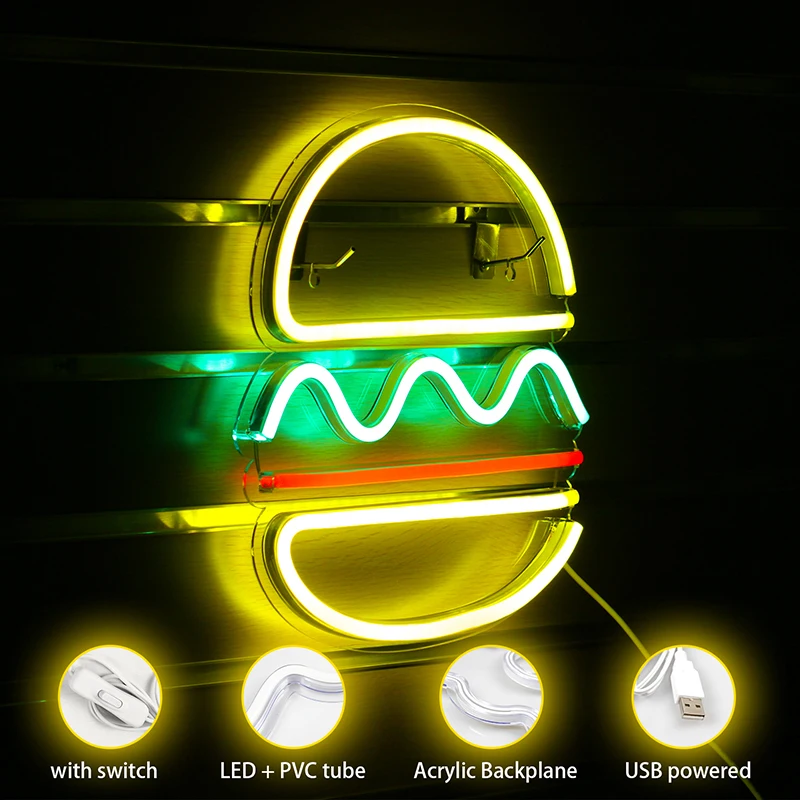 Wanxing неоновая светильник ка в форме гамбургера акриловая настенная вывеска для