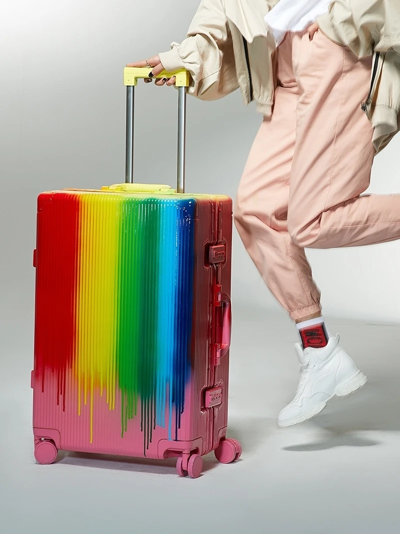 

2020 Graffiti Aluminum Alloy Frame Luggage Trolley Case Men Women Suitcase Spinner Wheels Rolling Luggage Shell 20 24 28 Inch