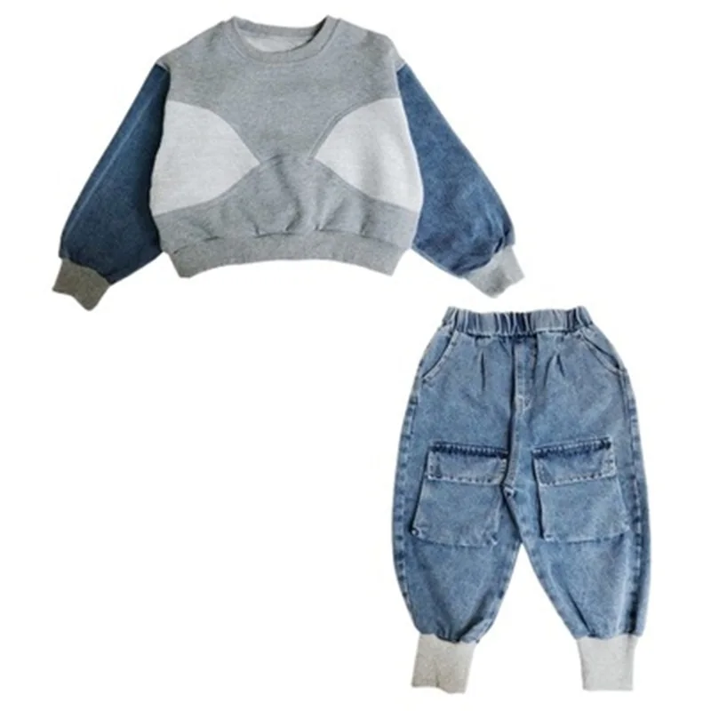 

Boy's suit autumn 2021 new product children's denim stitching spring and autumn two-piece casual fashion for big children