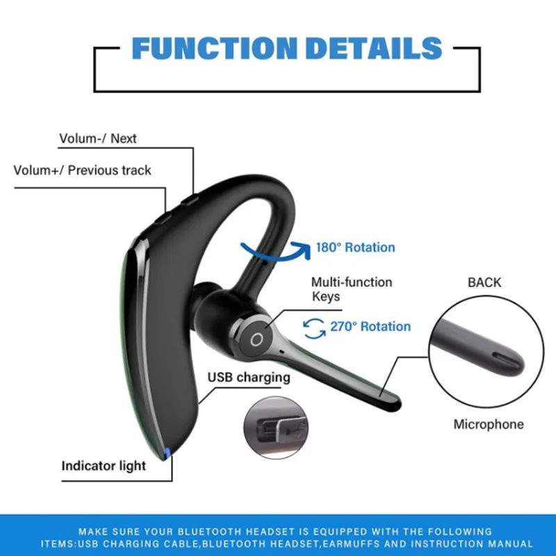 

F910 Bluetooth 5.0 Headsets Dual Mic Noise Cancelling Earphones Phone Handsfree Earhook Business Driver Sport Wireless Earbuds