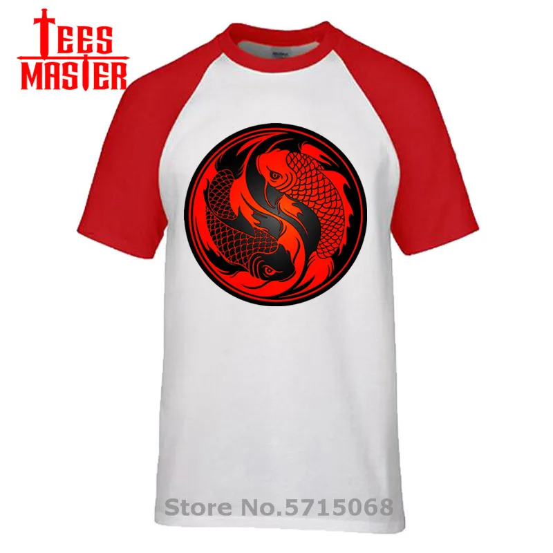 Новый дизайн! Инь Карп рыбалку футболки Япония Стиль кои Футболка мужская низкая