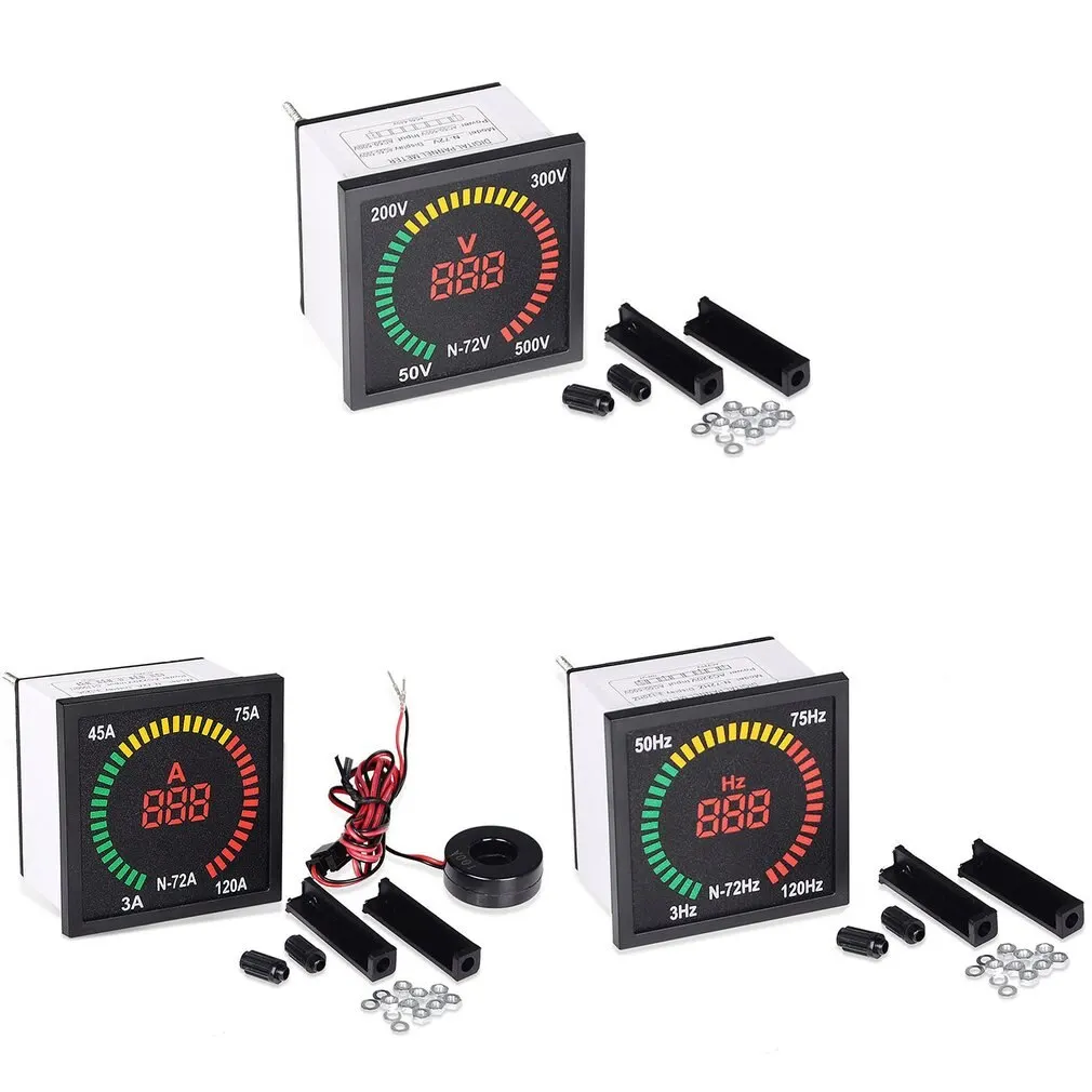 

Square LED Digital Voltmeter Ammeter Frequency Current Volt Voltage Meter Indicator Gauge Tester Measure AC 50-500V 3-120A 220V
