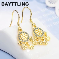 bayttling silver color 30mm exquisite snowflake zircon drop earrings for woman fashion couple party jewelry gift