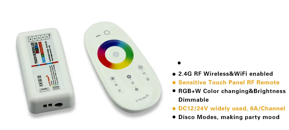 

Free Shipping RF 2.4G wireless controller, 12v-24v 18A Controller For SMD 5050 3528 RGBW led strip light, control distance 30m