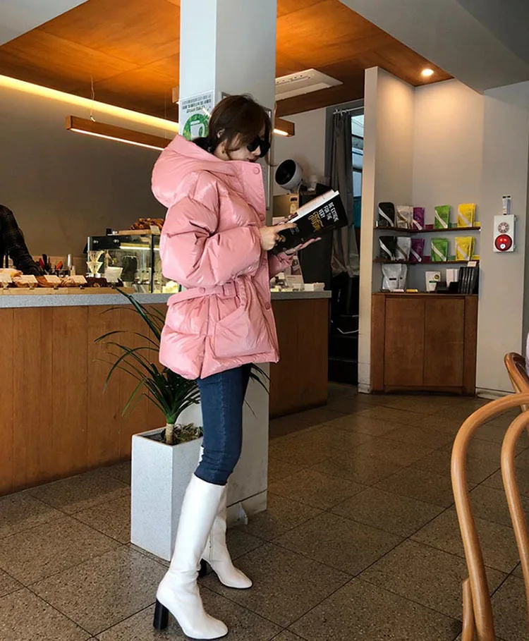 New Winter Women's Jacket hooded parka Bright Colors Insulated Puffy Coat collar hooded Parka Loose waist Belt outwear M192