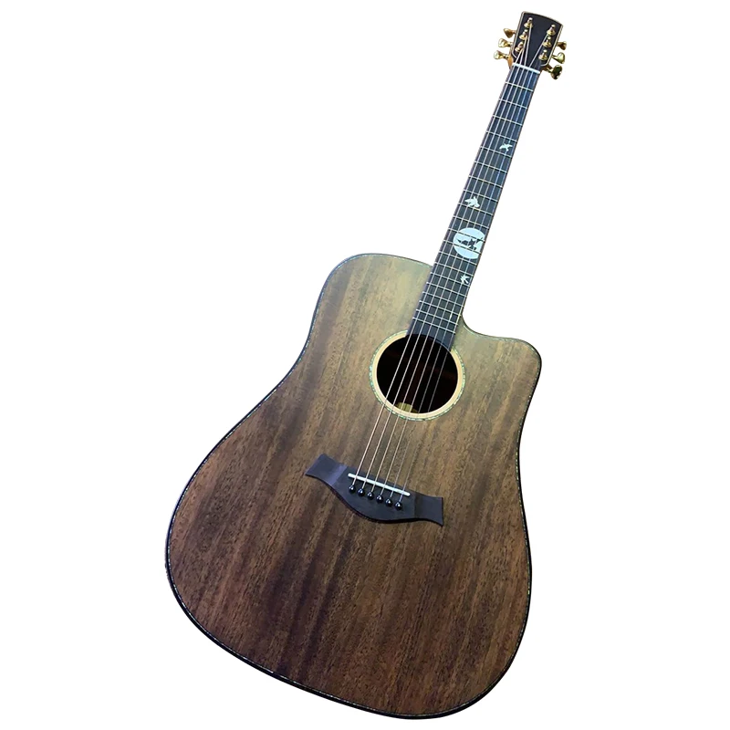 

Full solid sapele wood acoustic guitar 40 inch high gloss 6 string folk guitar high quality with birds inlays fingerboard