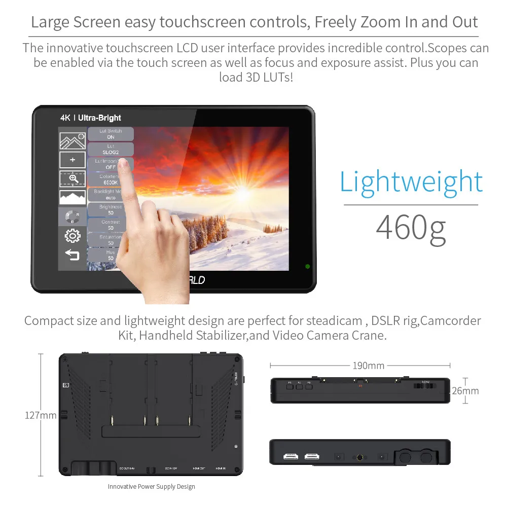 FEELWORLD LUT7 7-дюймовый переносной монитор 2200 нит 3D LUT сенсорный экран DSLR камера