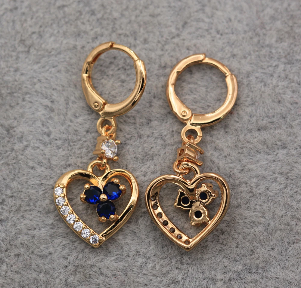 Модные Позолоченные медные серьги-подвески в форме сердца с красным цирконием