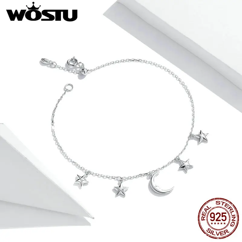 Звено цепи женское из серебра 925 пробы с Луной и искусственными звездами|Гибкие