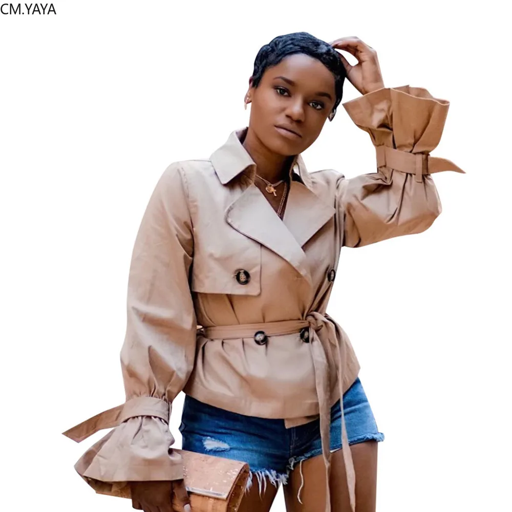 2019 Женский Осенний двубортный Тренч с длинным рукавом и высокой талией одежда