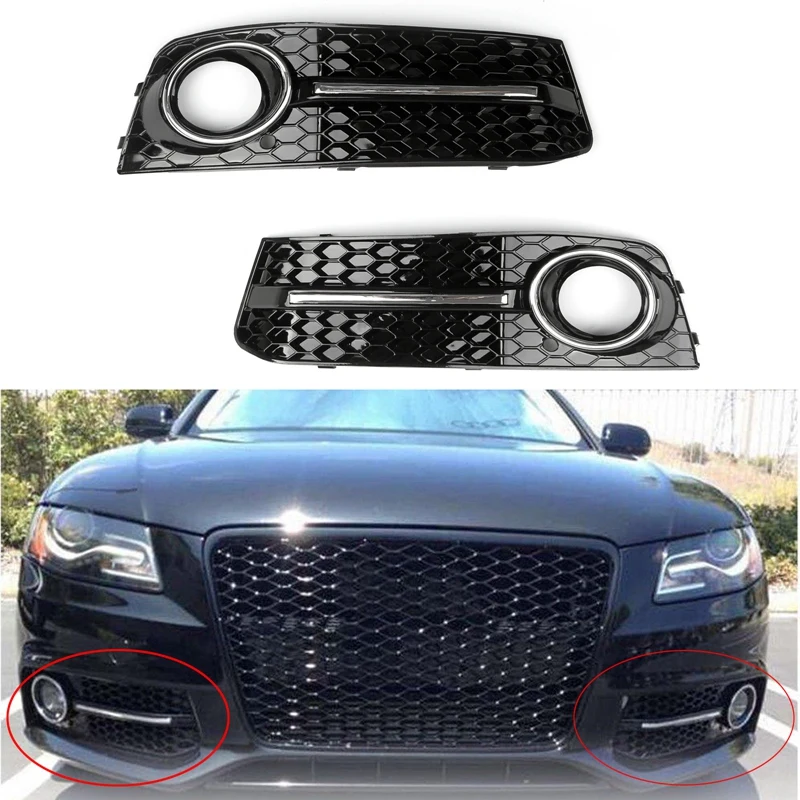 

Car Front Bumper Fog Light Comb Grilles Grill for Audi A4 B8 2009-2012 Left/ Right ABS Plastic Car S4 Styling Parts