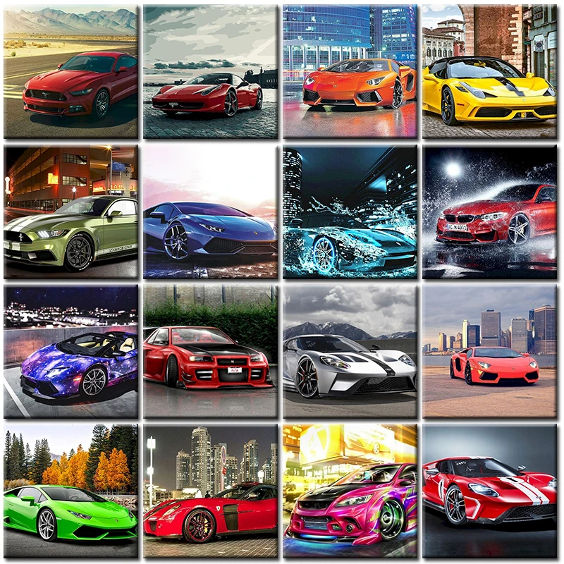 

Painting By Number For Adults On Canvas With Frame Sports Car Diy Picture Coloring Drawing Oil Painted By Number Home Decoration