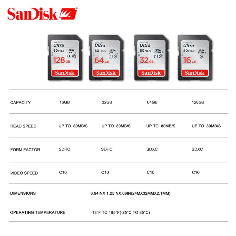 100% Sandisk Ultra memory Card class 10 sd card Microsd 64GB 32GB 16GB 128GB Flash memory card  for 1080p 3D 4K video Camera