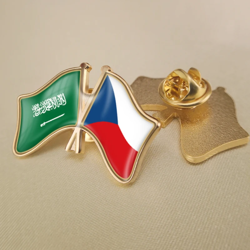 

Saudi Arabia and Czech Republic Crossed Double Friendship Flags Lapel Pins Brooch Badges