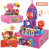 928 pcs friends 3 in1 carnival rotation song music box building blocks technical rocket bricks educational toys for kids gifts