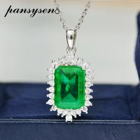 pansysen high quality 10x14mm emerald diamond pendant necklaces solid 925 sterling silver bohemia fashion jewelry necklace