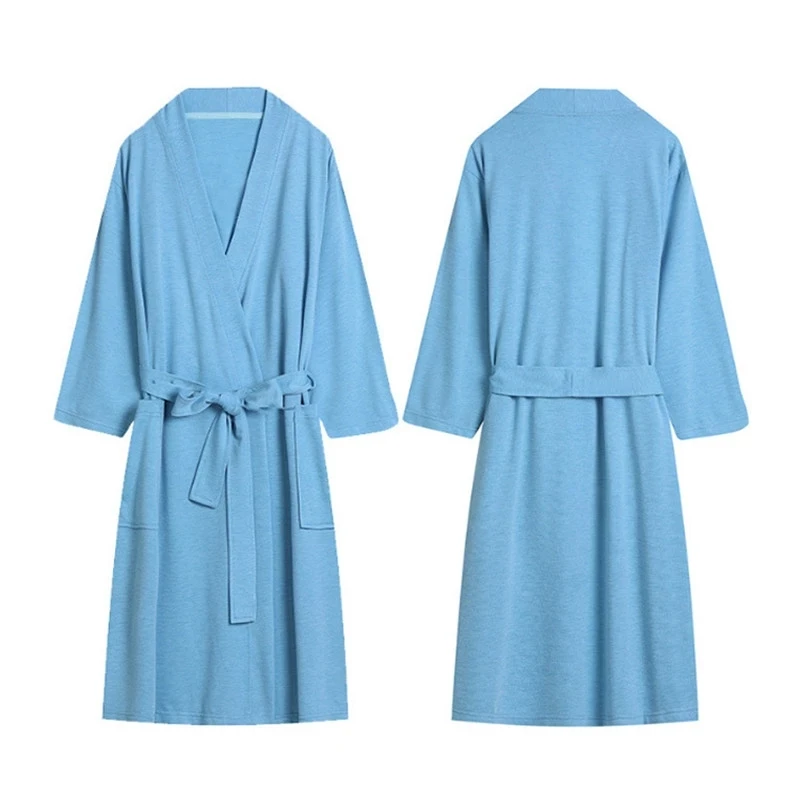 

Solid Bathrobe Women's Long Sleeve Knee Length V Neck Ladies Kimono Bath Robe Dressing Gown Spring Autumn Home Clothes Female