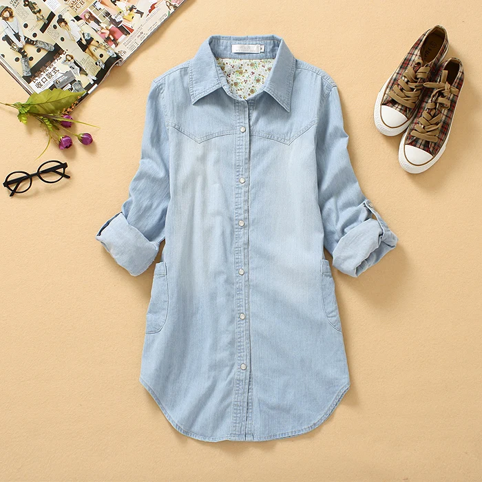 Джинсовая рубашка 2020 Женская Осенняя Весенняя испанская стильная хиппи с