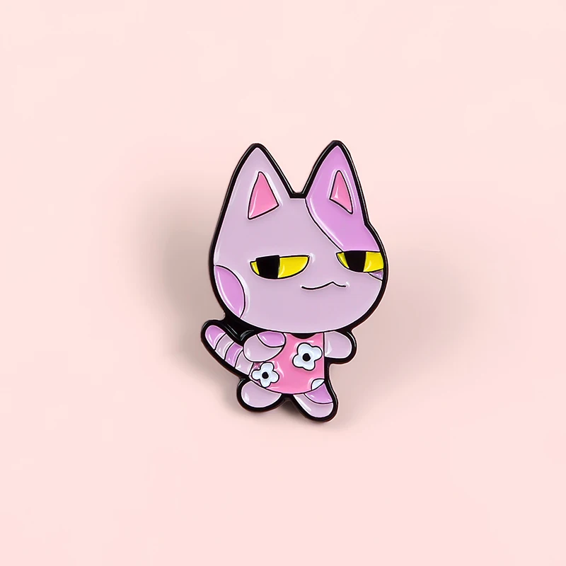 Розовый Фиолетовый кот одежда цветы озорной злой значки с полосатым хвостом