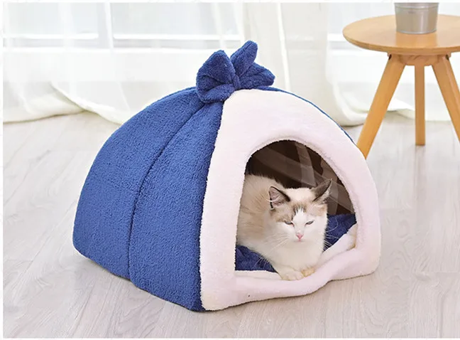 Blue Собачья Лежанка для кошек собак Мягкая собачье гнездо Конура для щенка теплая подушка корзина Маленькие Средние собаки палатка для животных кровать пещера - Цвет: Blue