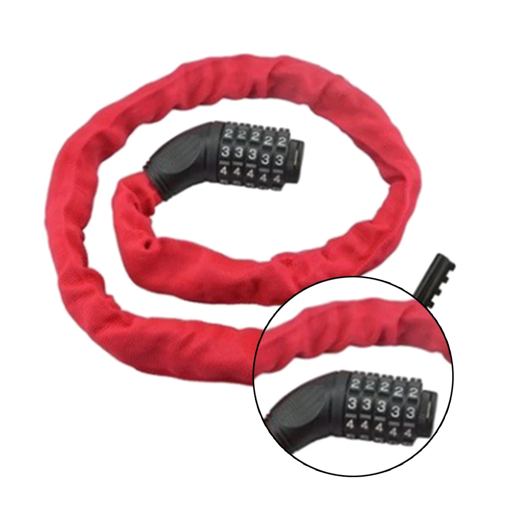 

Cycling Security 5 Digit Combination Lock with Metal Chain Links Bicycle Motorcycle Anti-Theft Bike Locks