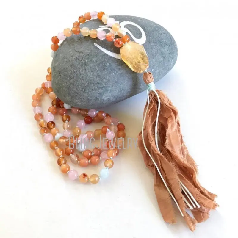 Бусины MN21184 Mala для повышения энергии ожерелье из цитрина аквамарин солнечный