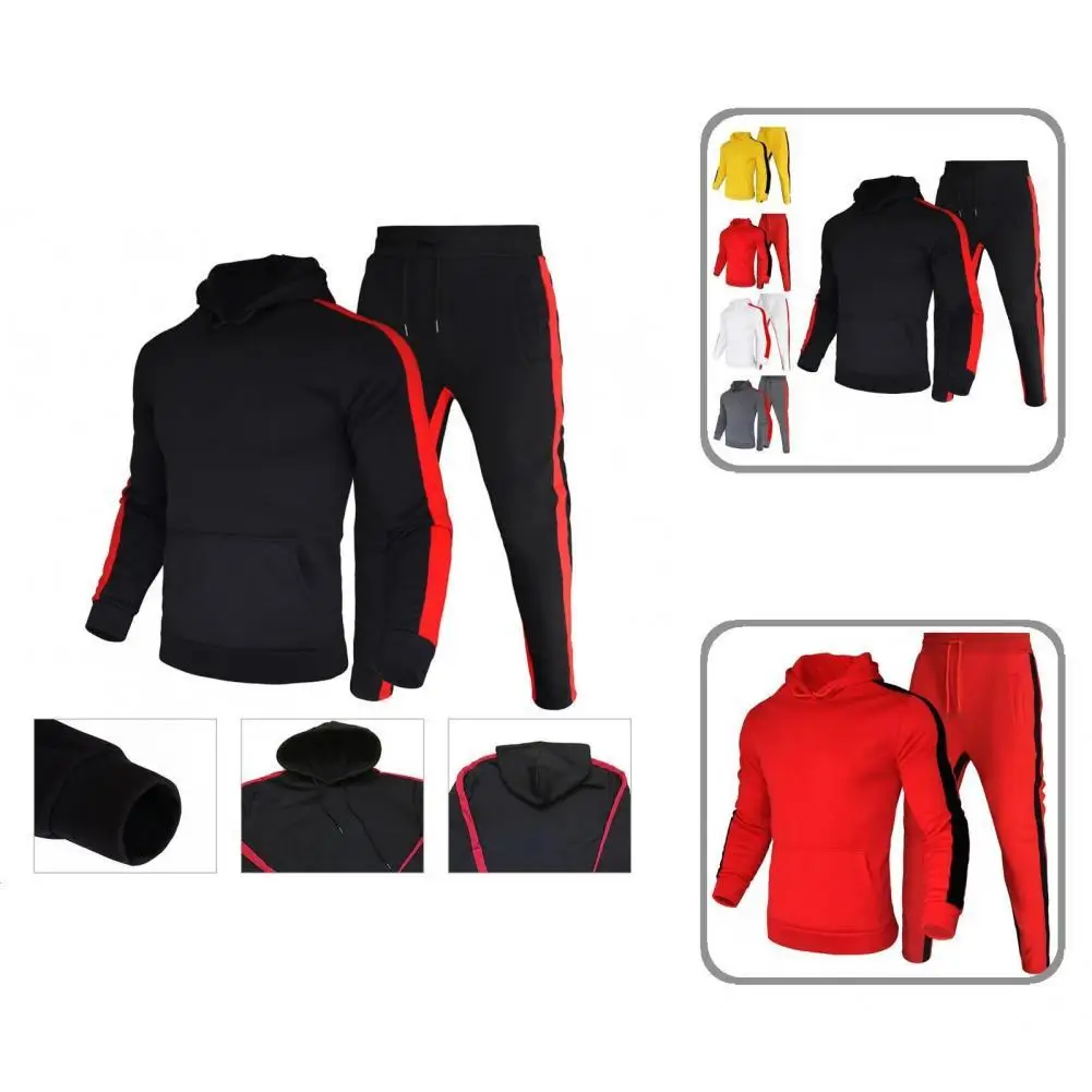 

Sportswear Suit Classic Striped Patchwork Drawstring Men Tracksuit Long Sleeve Warm Sporty Outfit