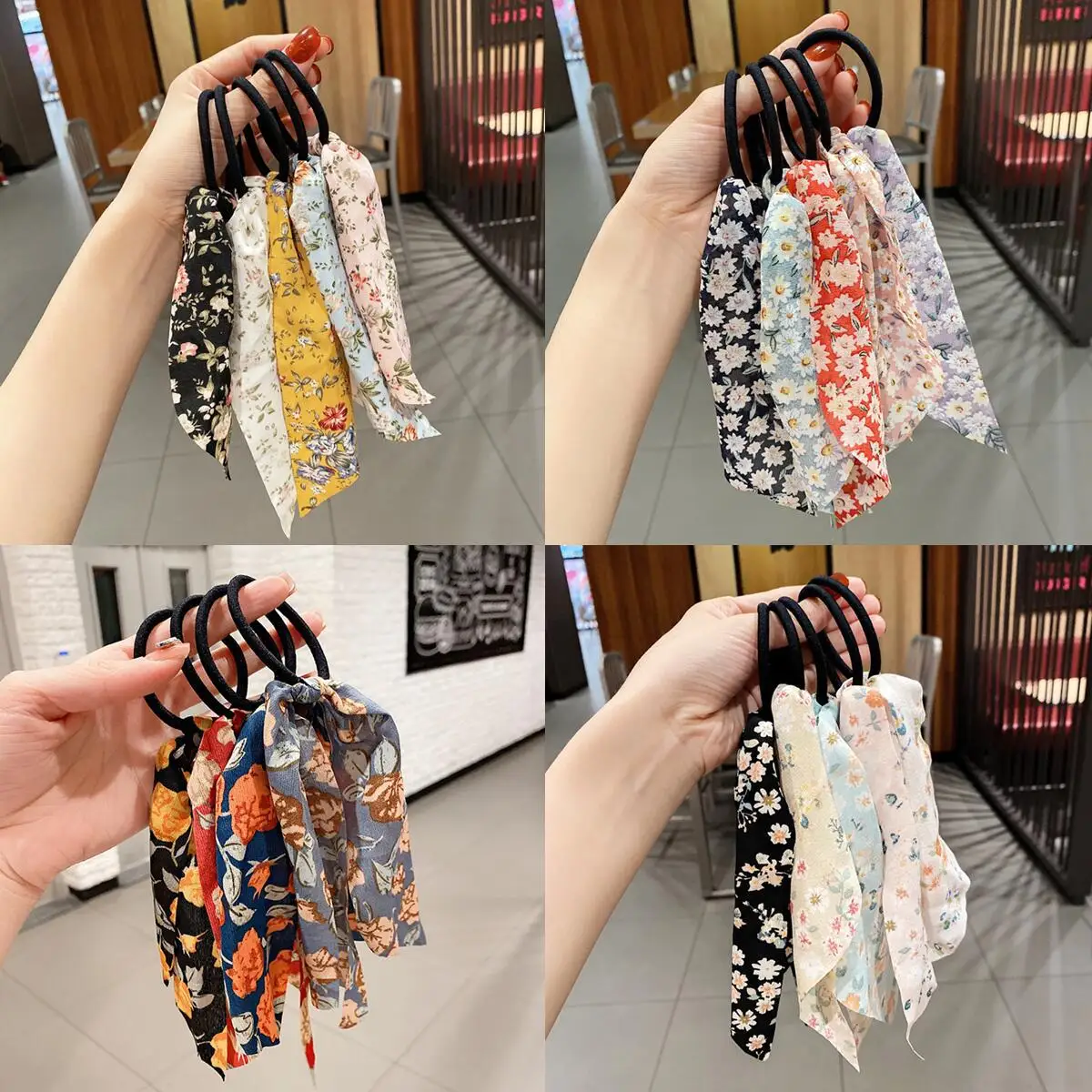 

Lot 5 Pcs Women Floral Ponytail Scrunchies Scarf Elastic Hair Band Knotted Streamer Ties Silky Satin Hair Rope Accessories