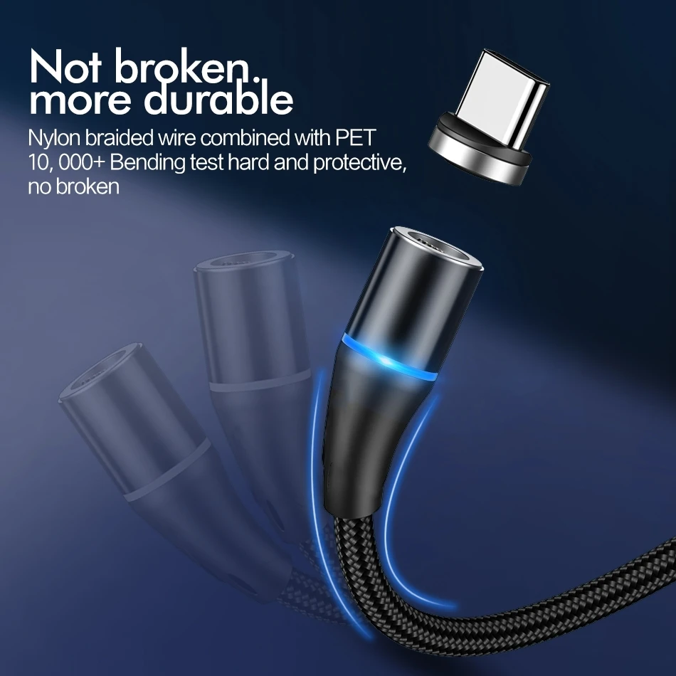 5A Супербыстрая зарядка магнитный кабель Micro Usb Type C телефон светодиодный свет 1M 2M Зарядка для Xiaomi Redmi Samsung Huawei on.