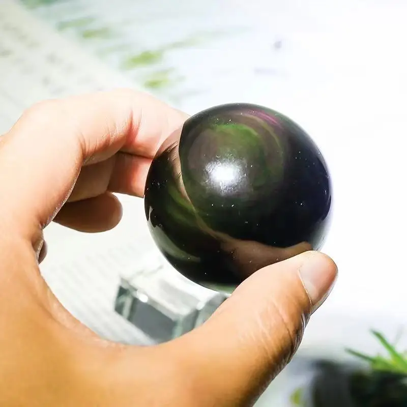 

35mm-40mm Natural Rainbow Eye Obsidian Quartz Healing Crystal Ball Crafts 1pc