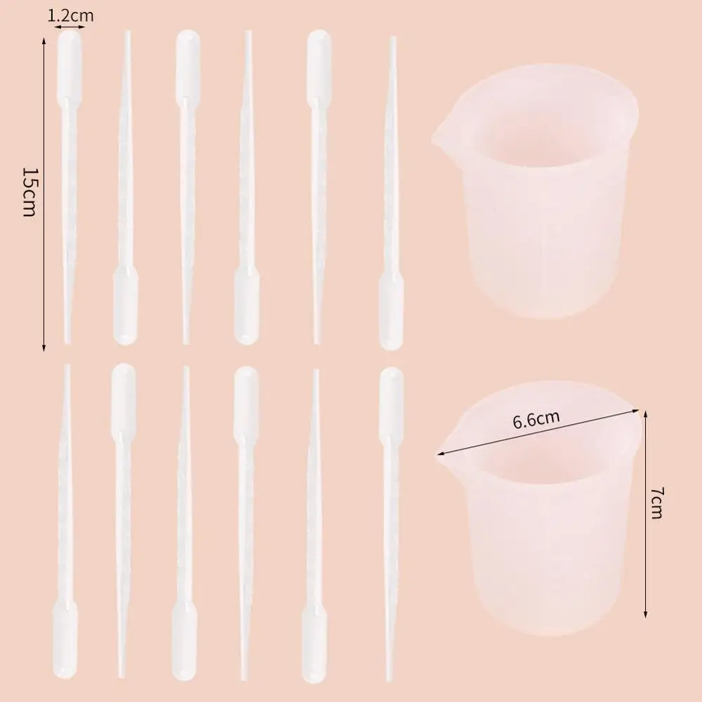 

14pcs/set Crystal Silicone Measuring Cup Set 12pcs Measuring Dropper 2pcs Measuring Cup for uv resin mold jewelry making